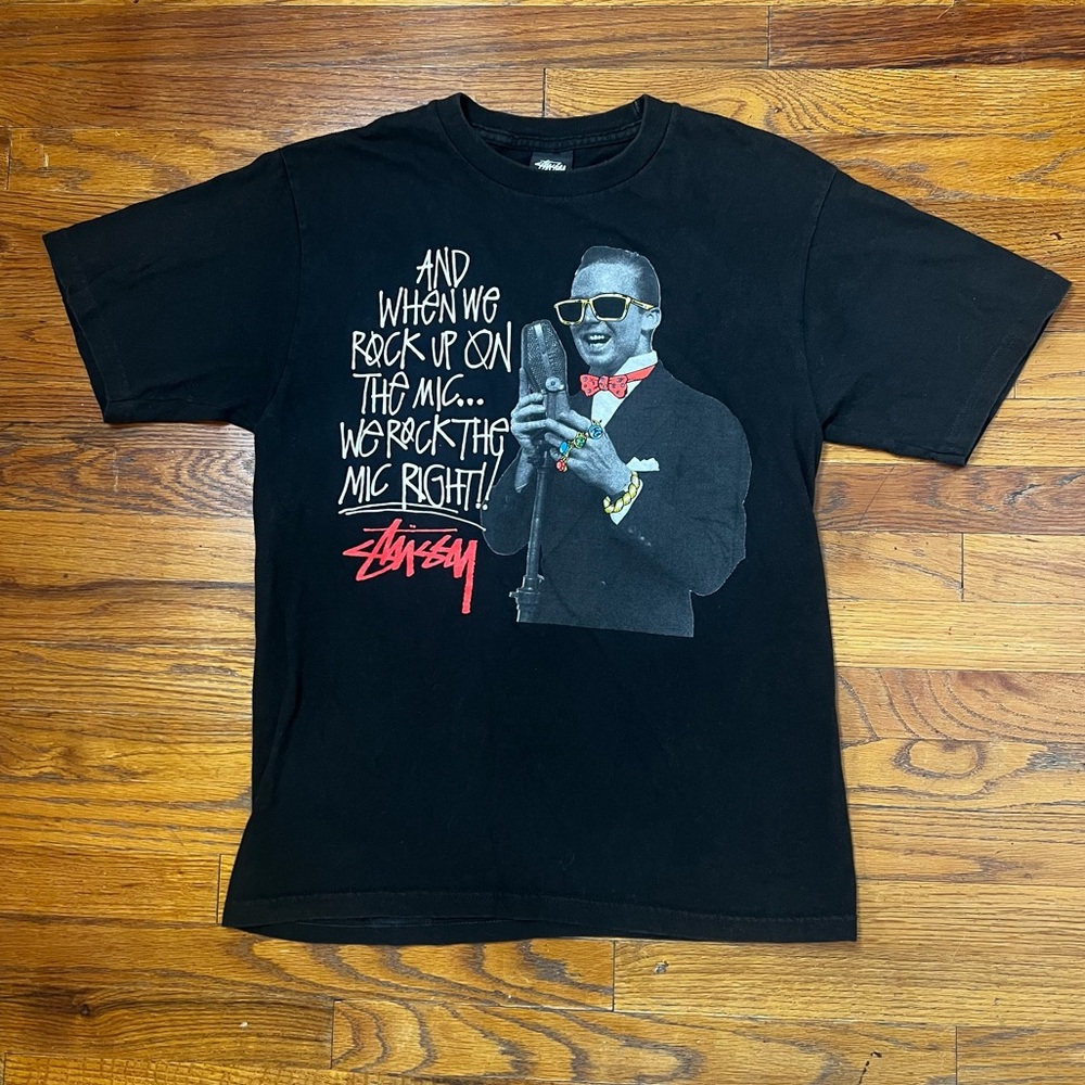 Vintage Stussy Shirt Small Black mic right singer t shirt Skateboard 90s